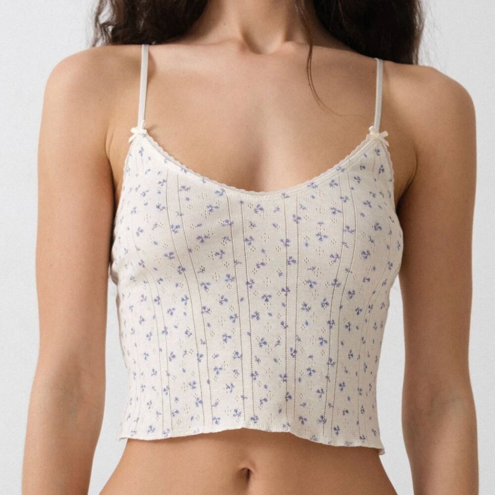Cou Cou Pointelle Cami in White/Blue Floral